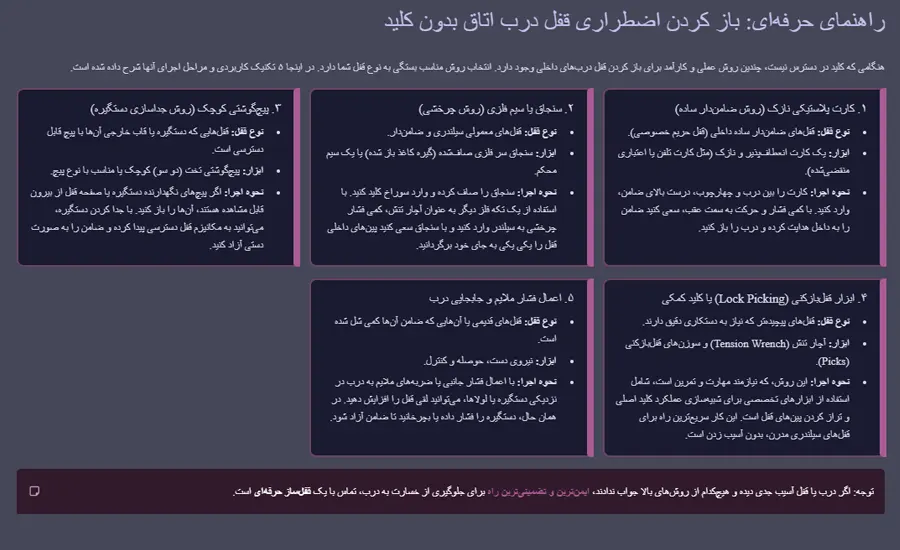 راهنمای حرفه‌ای: باز کردن اضطراری قفل درب اتاق بدون کلید