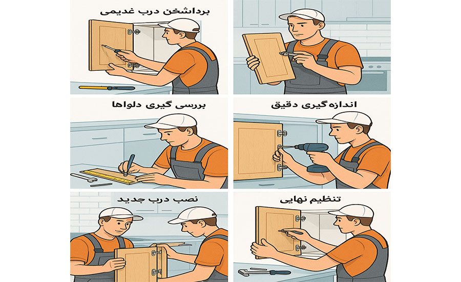 مراحل تعویض درب کابینت