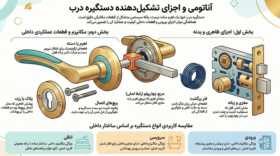 اجزای دستگیره درب