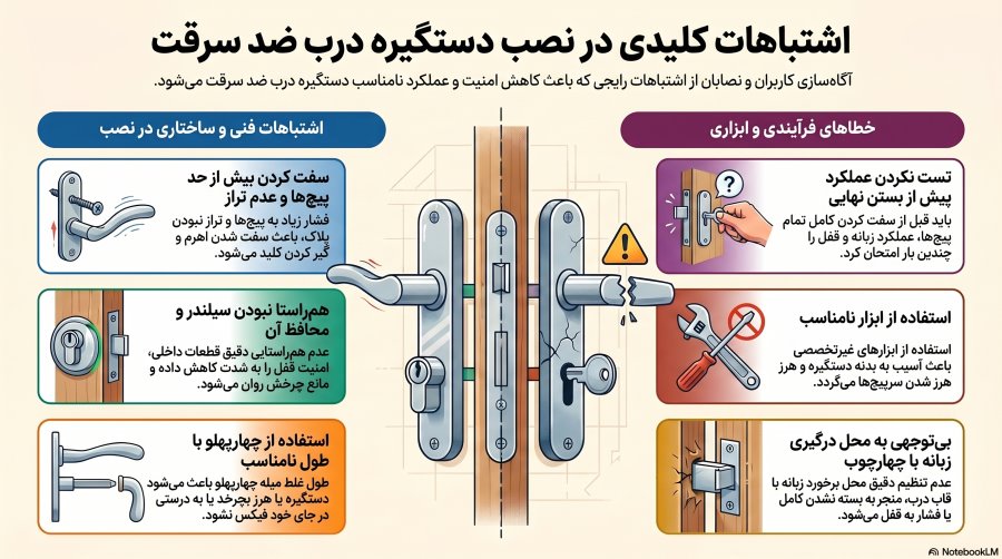 نصب دستگیره درب ضد سرقت 1 اشتباهات کلیدی نصب دستگیره ضد سرقت