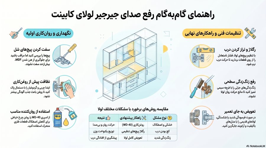 رفع صدای لولای کابینت | بررسی 7 دلیل رایج ایجاد صدا 1 راهنمای رفع صدای جیر جیر کابینت