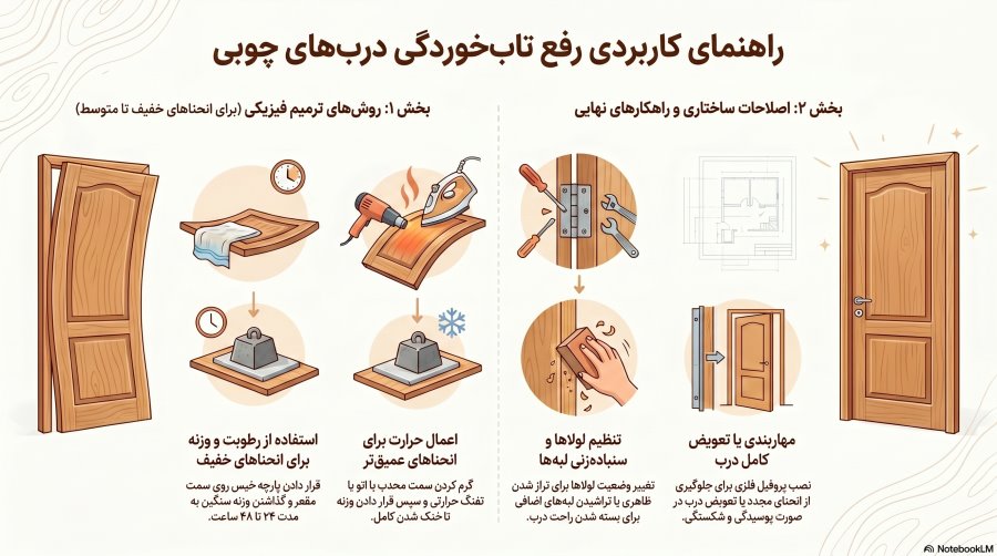 علت تاب برداشتن درب چوبی | 6 علت رایج 2 رفع تاب برداشتن درب چوبی