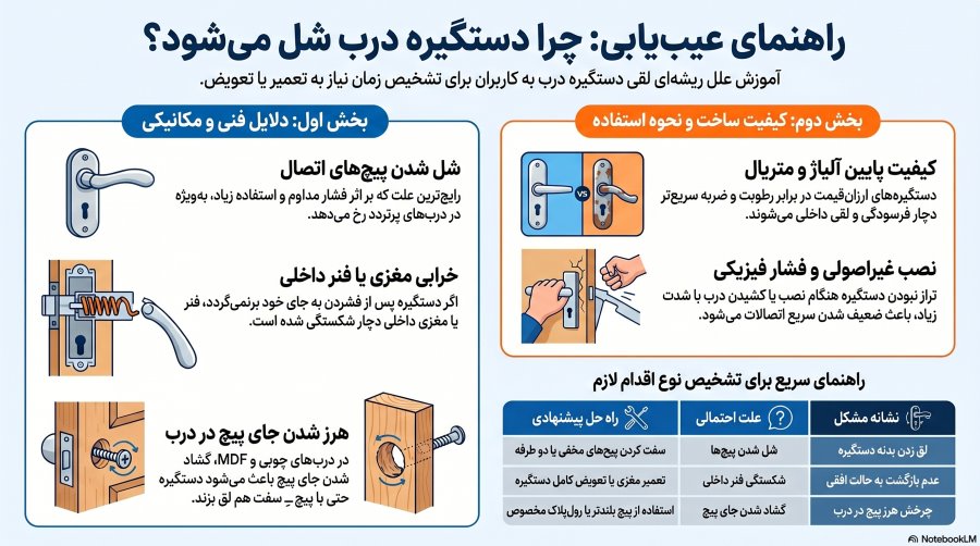 علت شل شدن دستگیره درب | آموزش تعمیر در 6 مرحله 1 راهنمای عیب یابی لقی دستگیره در